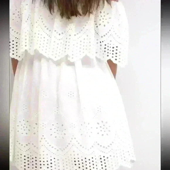 ASOS DESIGN premium double layer off shoulder mini dress white Size 12 - Picture 2 of 12